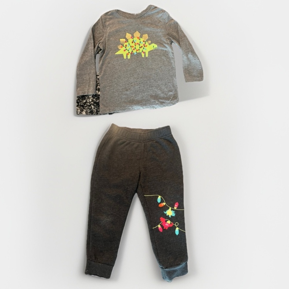 toddler boy Christmas outfit 2 piece set lights Dinosaur, size 3T (0833)